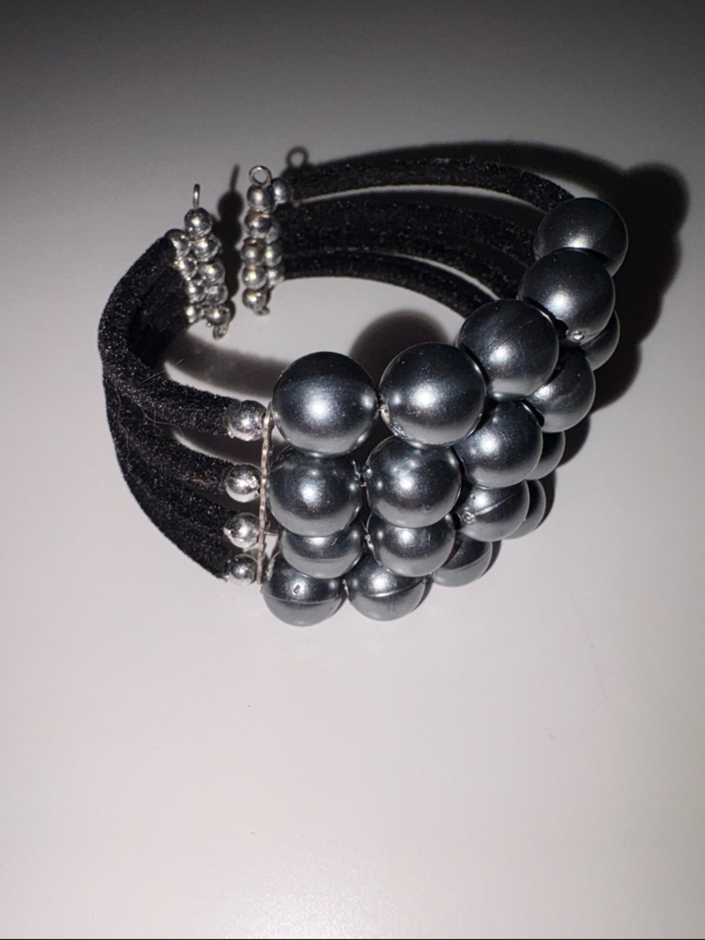 ❤️‍🔥3/10$❤️‍🔥 Black Suede Multi-Strand Bracelet with Gunmetal Beads
